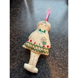 Vtg 1970's Detroit Artist Mary Ewald Pen & Ink Art Cat Christmas Ornament Girl